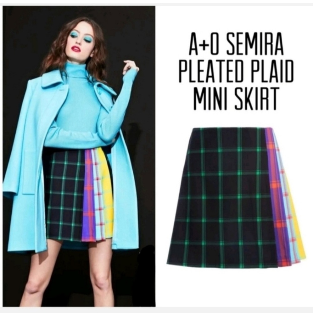 Alice + Olivia  Pleated Check and Multicolor Plaid A-Line Skirt size Small EUC
